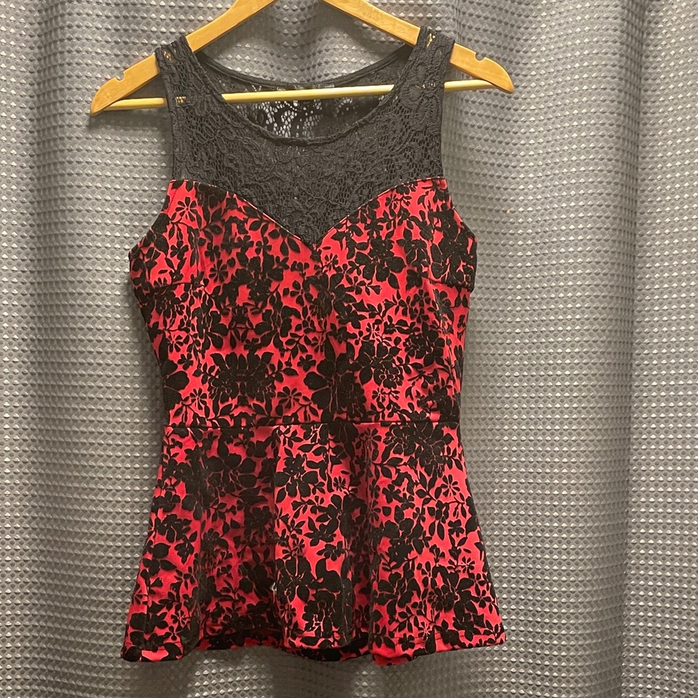 Elegant Black and Red Lace Top